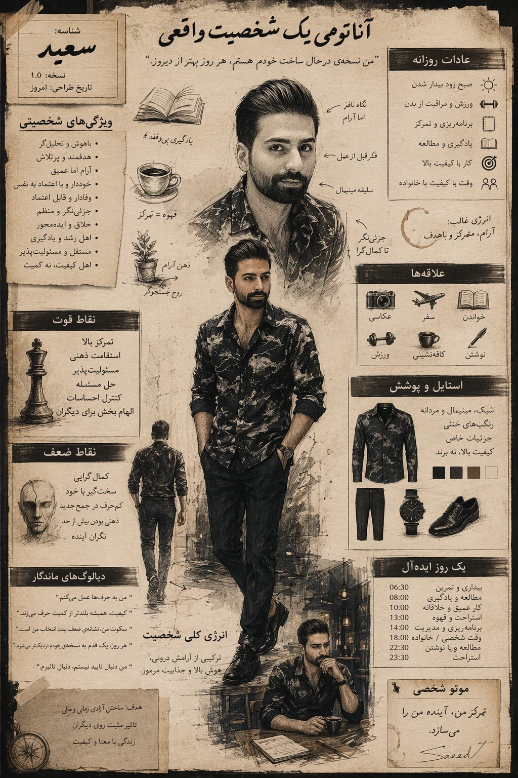 نمونه‌ی واقعی پوستر آناتومی شخصیت ساخته‌شده روی omidgpt.ir با مدل GPT Image 2 — تیپ شخصیتی «سعید»